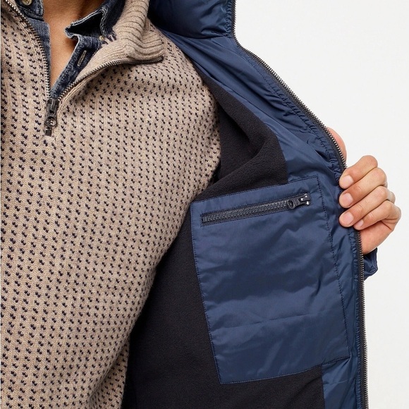 J.CREW puffer jacket insulated blue quilted fleece-lined leather-pull X- LG NWT - Picture 6 of 15